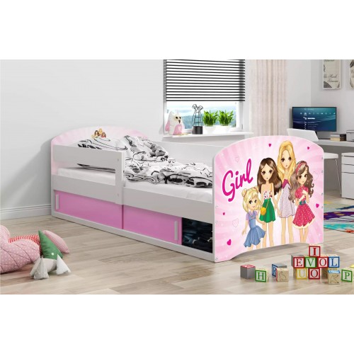 Bērnu gulta ar matraci LUKI 160x80 balts/girls